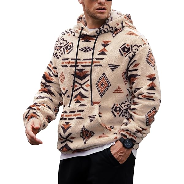 chouyatou Men's Tribal Aztec Printed 1/4 Zip Fuzzy Sherpa Pullover