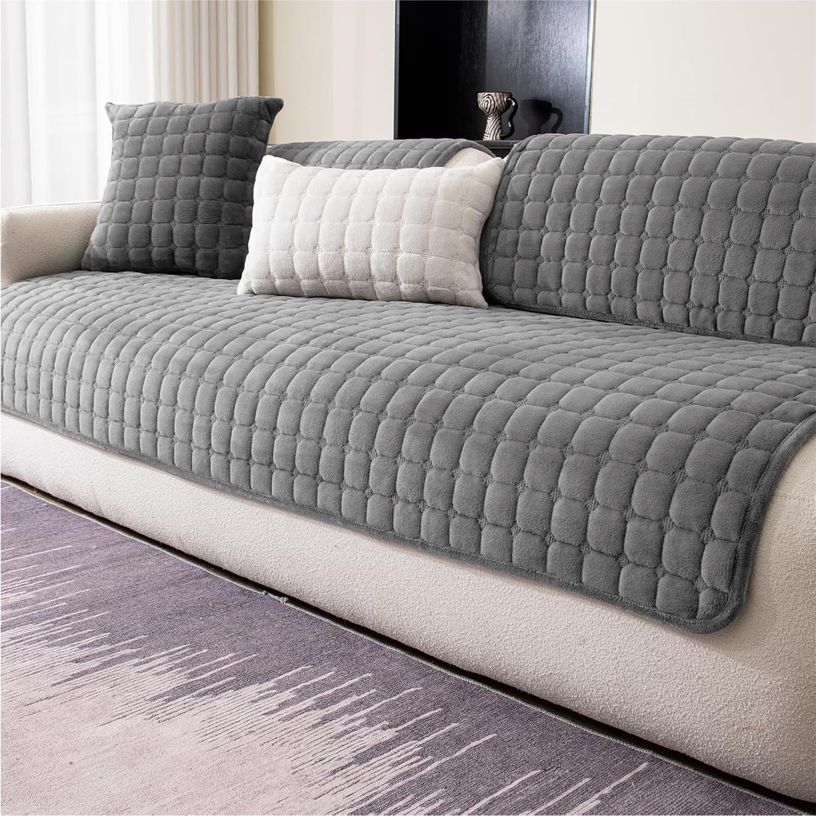 LINGKY Soft Flannel Sofa Covers Washable - Sofa Cushion Covers, Non-Slip Sofa Cover 1 2 3 Seater Couch Covers for Sectional Sofa, Sofa Slipcovers L Shape Furniture Protector (Grey, 70x150cm)