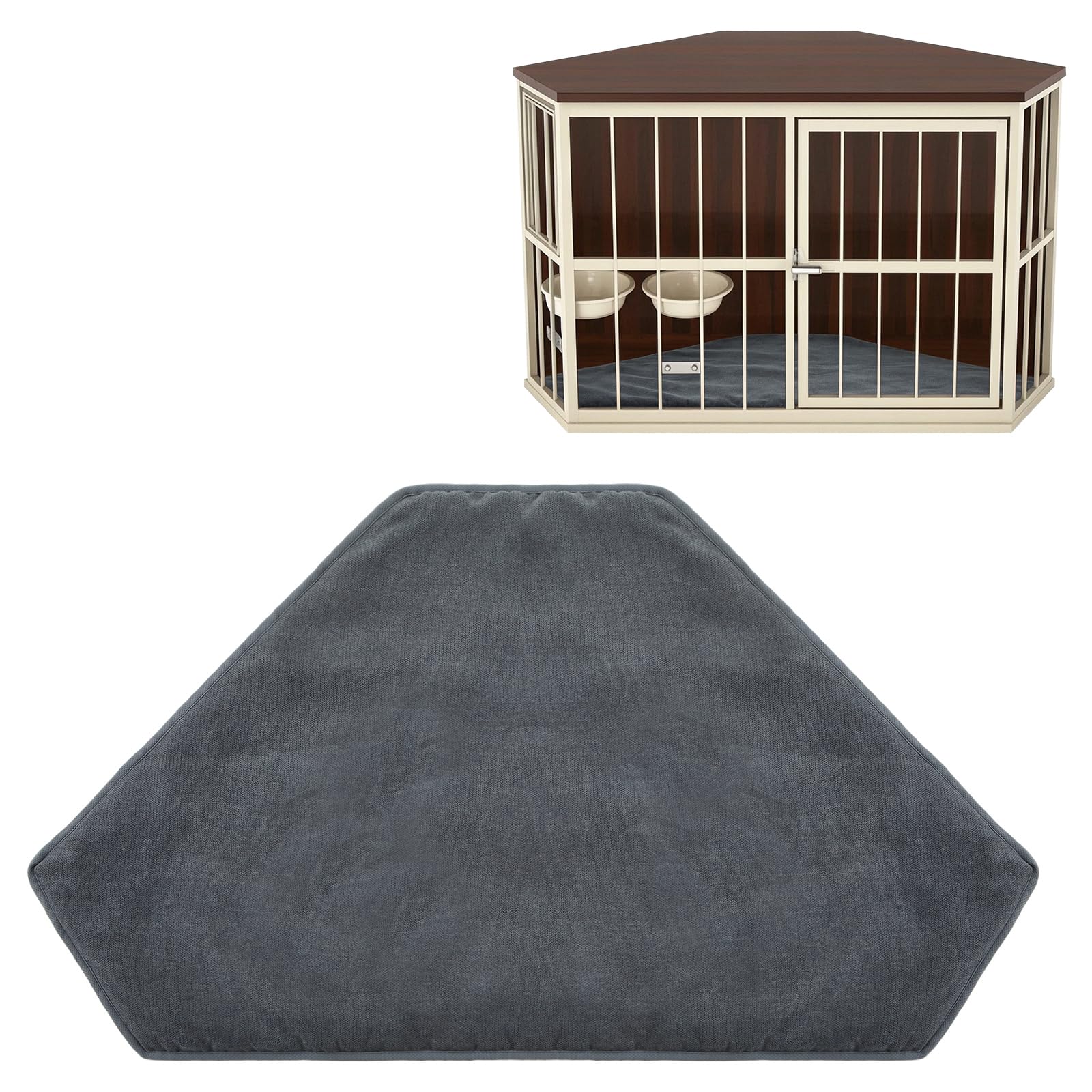 Photo 1 of CroBlissful 42.5 x 23.8 Inch Dog Kennel Pad Furniture Crate Corner Washable Bed Large Dog Deluxe Crate Bed Pet Cage Sleeping Mat Soft Indoor Pet Corner Side Table(Only Mat)(Gray,Plush)