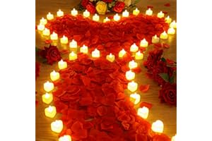 Coume 6000 Pieces Artificial Rose Petal with 72 Pieces LED Tea Lights Candle Romantic Sweetest Day Decorations Rose Petal Heart Candle for Special Night Proposal Wedding Anniversary(Warm White Light)