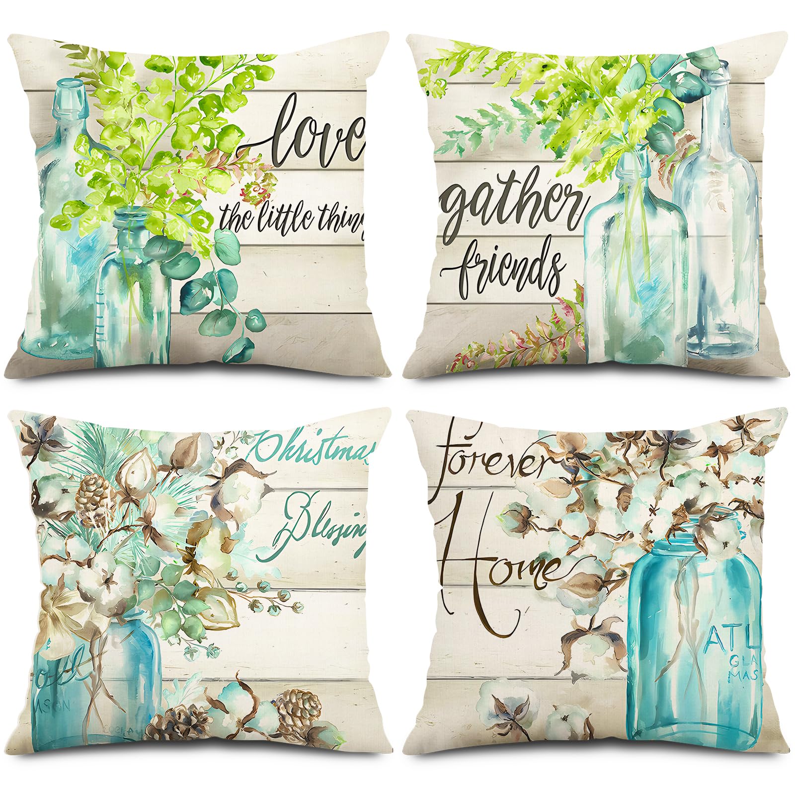 BAOKU Cushion Covers 45x45 cm Pillow Covers Spring Decorative Home Decor for Bed Couch Sofa Bedroom Office Pack of 4 abstraction Flower Pattern Linen Pillowcase 18x18 Inch