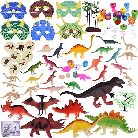 Amazon Co Jp ピース 子供用 恐竜 おもちゃキット 詰め合わせ ミニフィギュア スタンプ マスク 恐竜エッグ ステッカー タトゥーなど 恐竜パーティー用品 おもちゃ