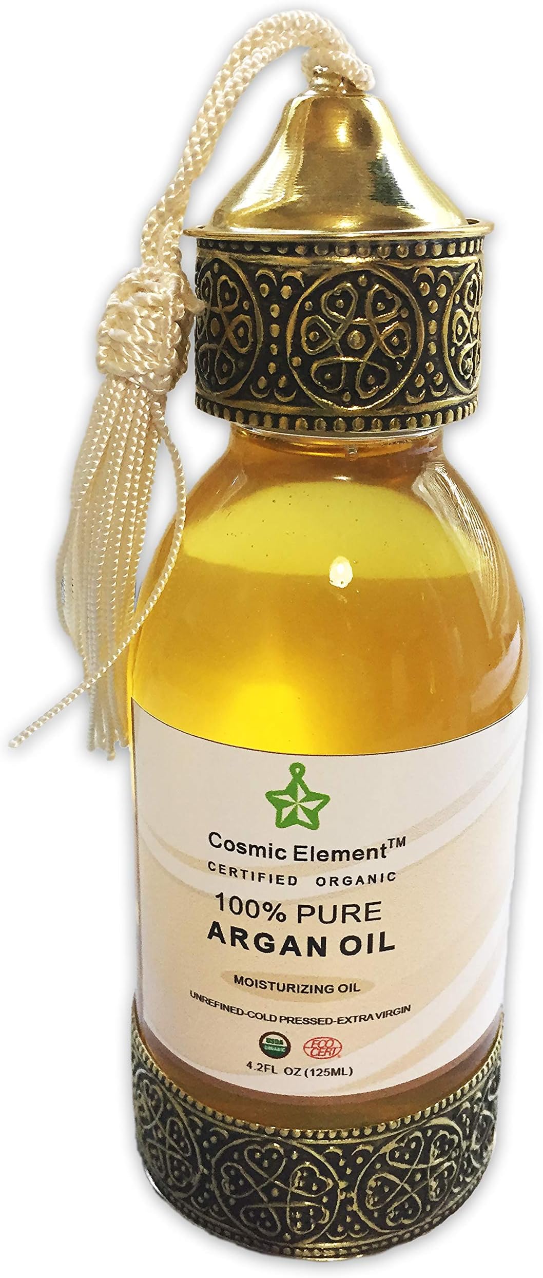 Cosmic Element USDA Organic Moroccan Argan Oil 100% Pure & Unrefined, Virgin & Cold Pressed Oil For Face, Hair, Skin & Nails, 4.2 Fl Oz, Anti Aging, Anti Wrinkle, EcoCert Certified Moisturizer