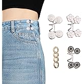 4-Pack Jean Button Pins - Adjustable Waist Tightener Clips for Pants & Jeans - Reusable Waist Cincher Buttons to Tighten Wais