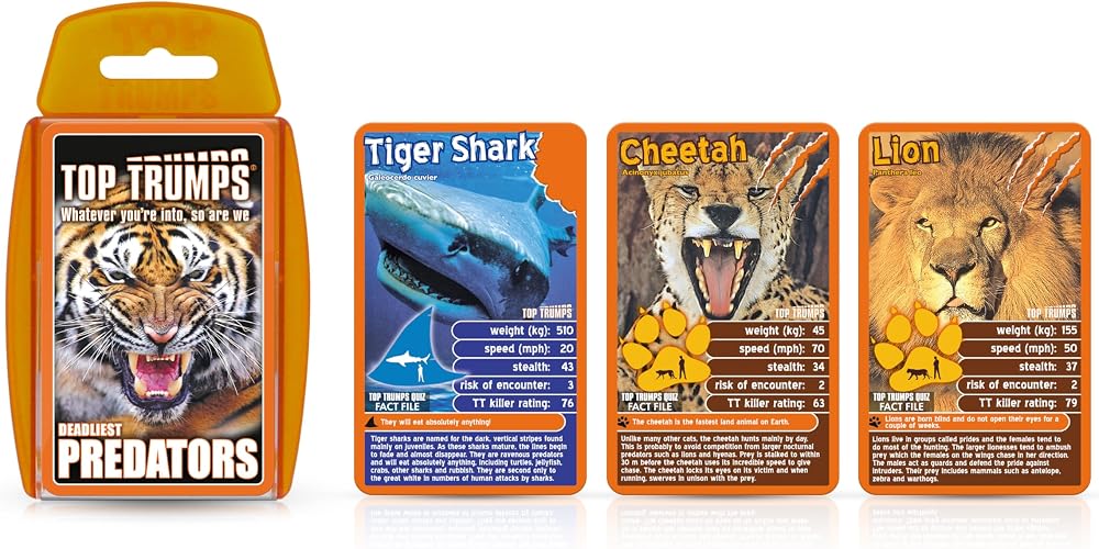 Top Trumps Deadliest Predators Classic Card Game Great White Shark Komodo