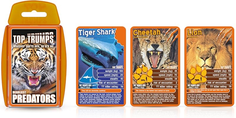 Top Trumps Deadliest Predators Classic Card Game Great White Shark Komodo