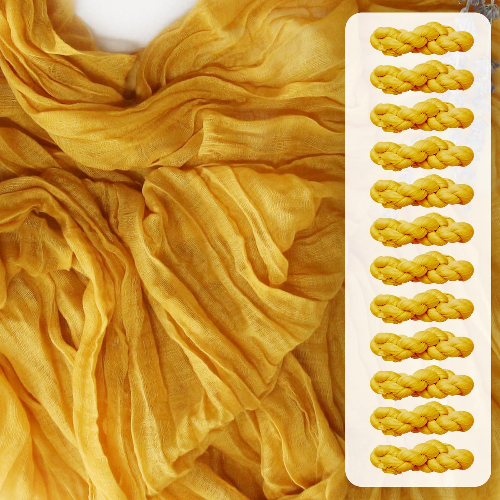 FEXIA 12 Pack Gold Table Runner 35x120 Inches for Summer Decor Baby Shower Decoration Gauze Rustic Table Runner for Wedding Party First Communion Centerpiece Engagement Bridal Shower Boho Decoration Image