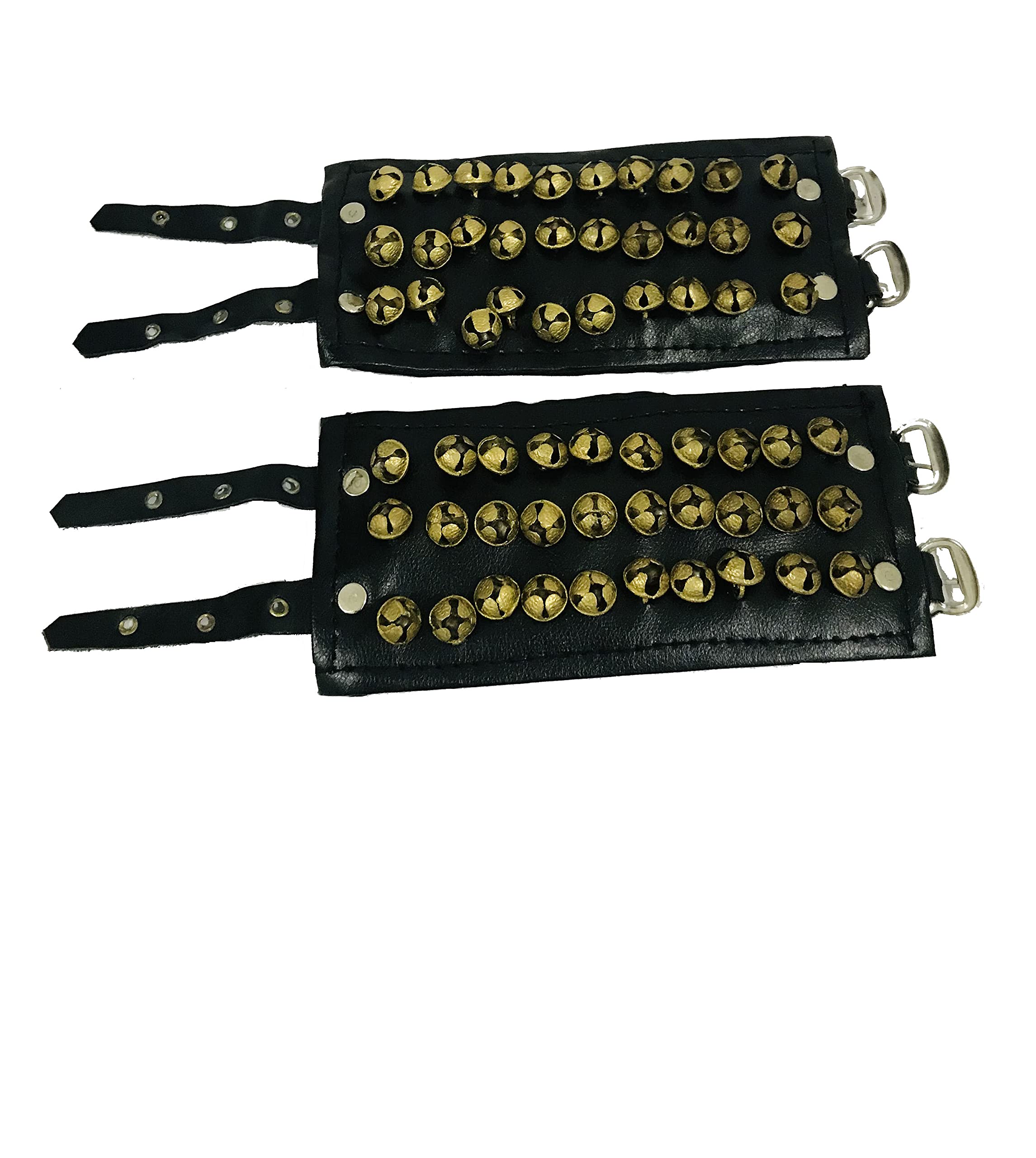 Gavya International Ghungroo Bells Black Leather Pad Three Line Ankle Bells (30 + 30) Kathak Dance Accessories