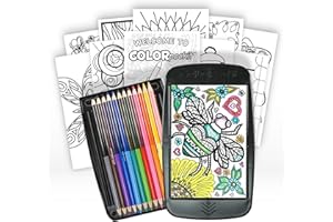 Colorpockit Coloring Kit Travel Art Set with Colored Pencils, 4x6 Coloring Cards, Built in Sharpener, Mess Free Trip Activities for Airplanes or Car, 8.5 x 5, 28 pieces