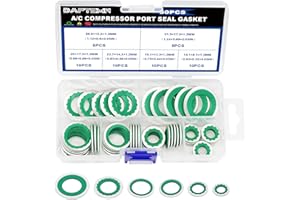 Daptemn 50PCS A/C Compressor Bonded Seal Washers Assortment Kit, 6 Sizes Air Conditioning Compressor Port Gasket Repairs Universal Automotive Self-Centered Washers (ID: 8mm-17.5mm) (Green)