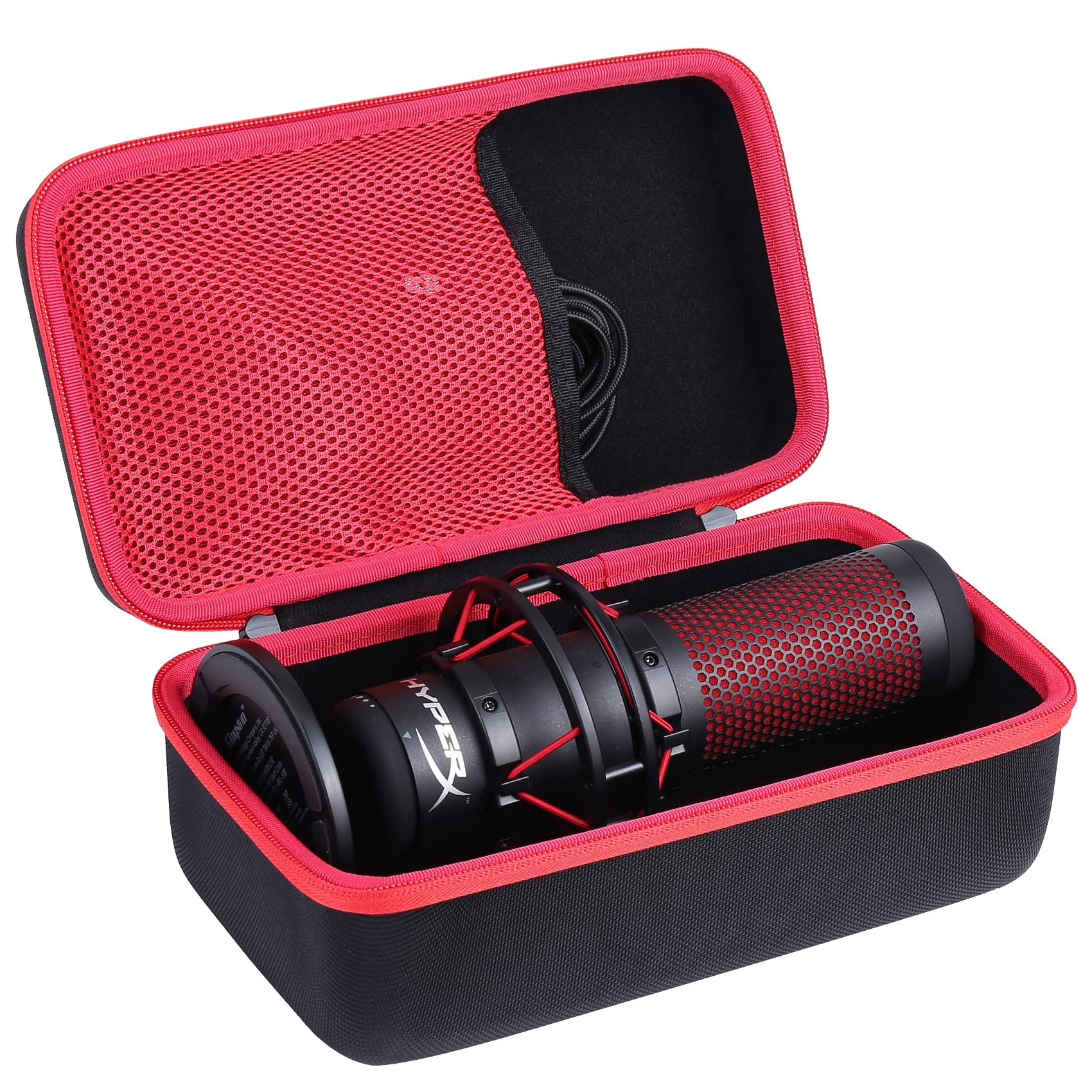 Khanka Hard Carrying Case Replacement for HyperX Quadcast/QuadCast S Microphone,‎4P5P6AA Condenser Gaming Mic Storage Cover,Red Zipper(Case Only)