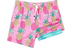 SURF CUZ Boys Swim Trunks with Boxer Brief Liner Toddler Boy Stretch Swimsuit Shorts Quick Dry Swimming Trunks Bathing Suit