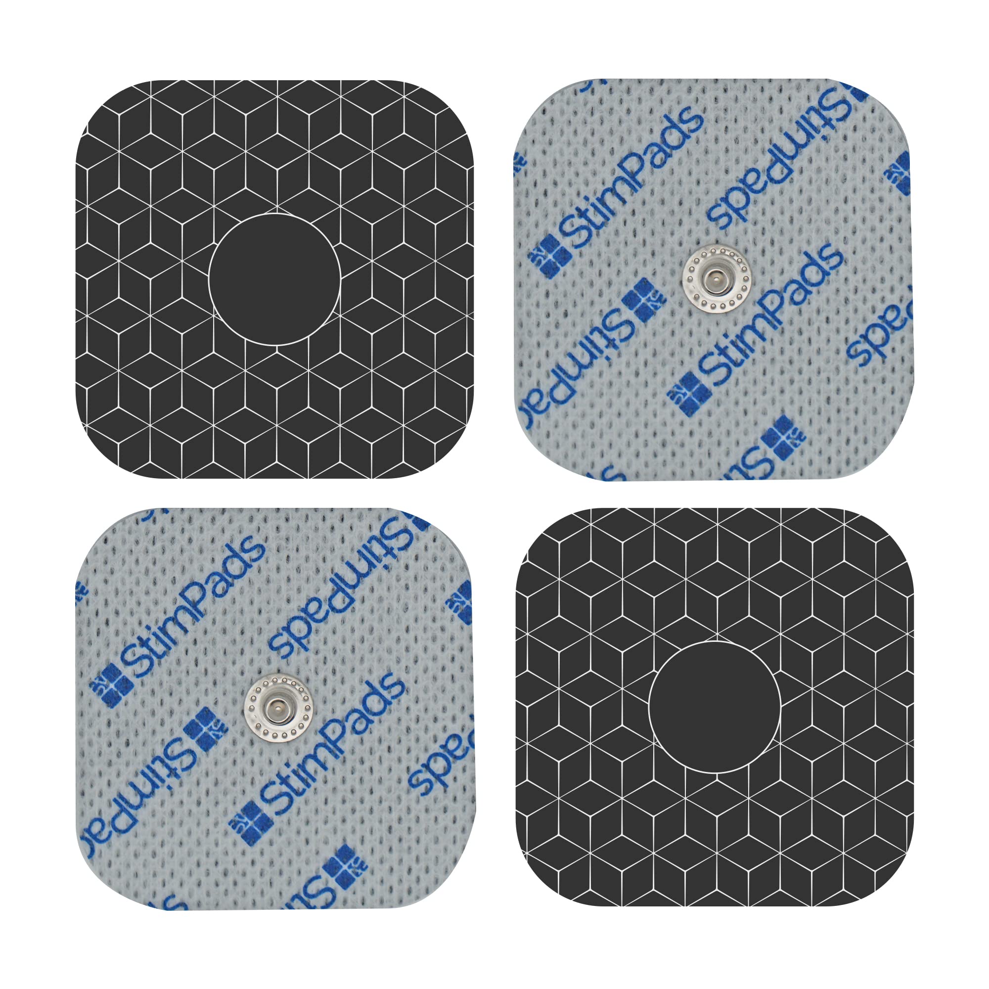 StimPads Professional Silver TENS Electrode Pads-compatible with Compex devices-4 50X50mm with 3.75mm Easy Snap-The best conductivit-TENS Machine Replacement Pads-Certified medical device by Motron NV