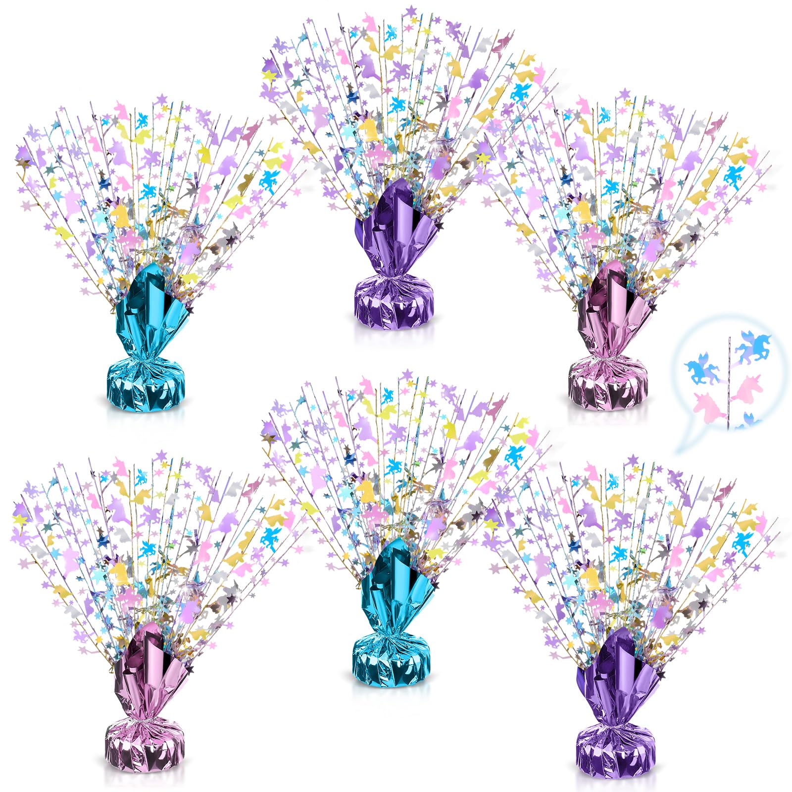 Photo 1 of CraftyDream 6 Pcs Table Decorations Rainbow Unicorns Metallic Gleam Foil Spray Centerpieces Unicorn Model Branches Leaf Glitter Plastic Spray Table Centerpieces for Party Birthdays