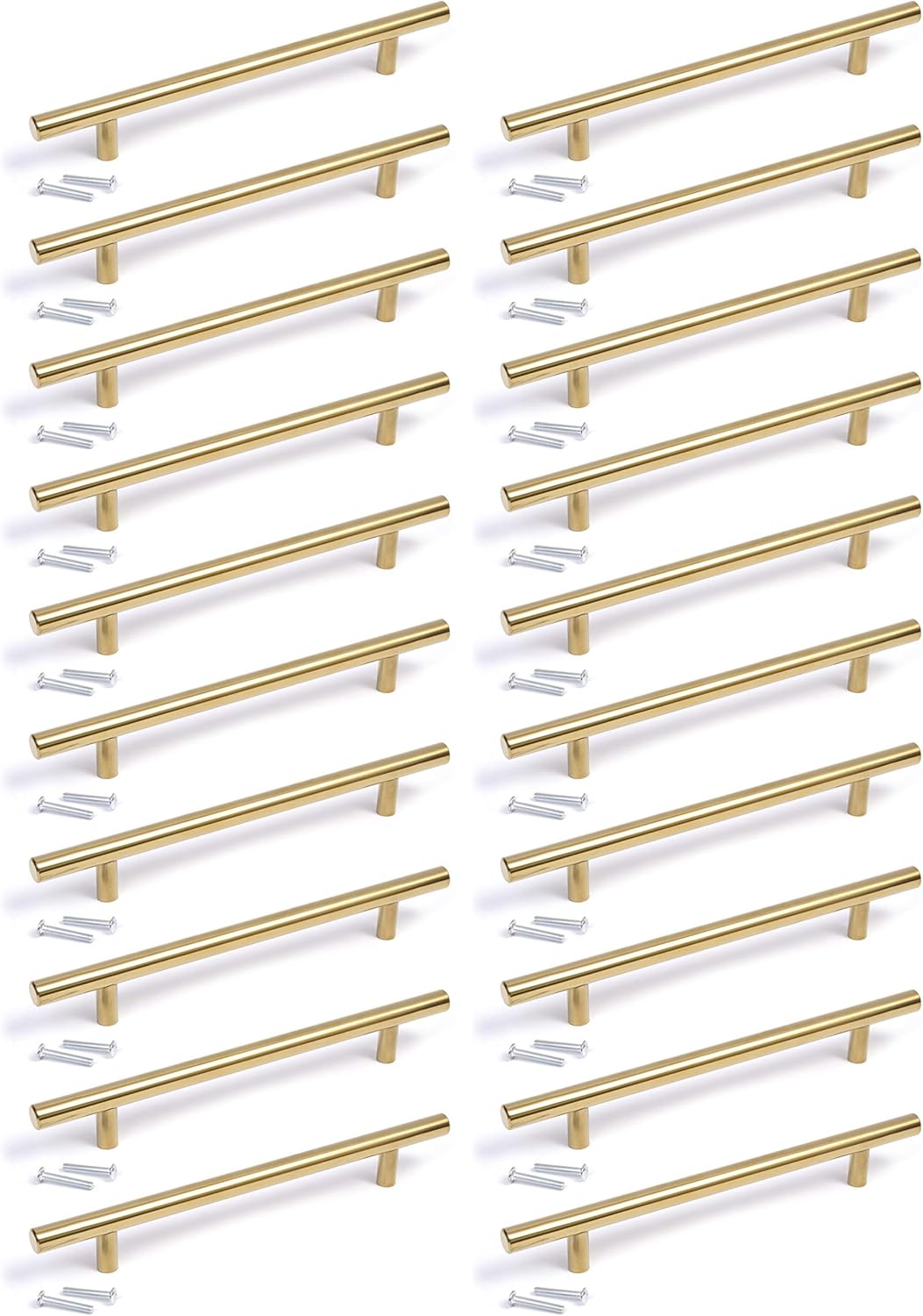 BSM Marketing T bar Handle Knob Gold Finish Kitchen Bedroom Bathroom (20, 64mm Hole centres)