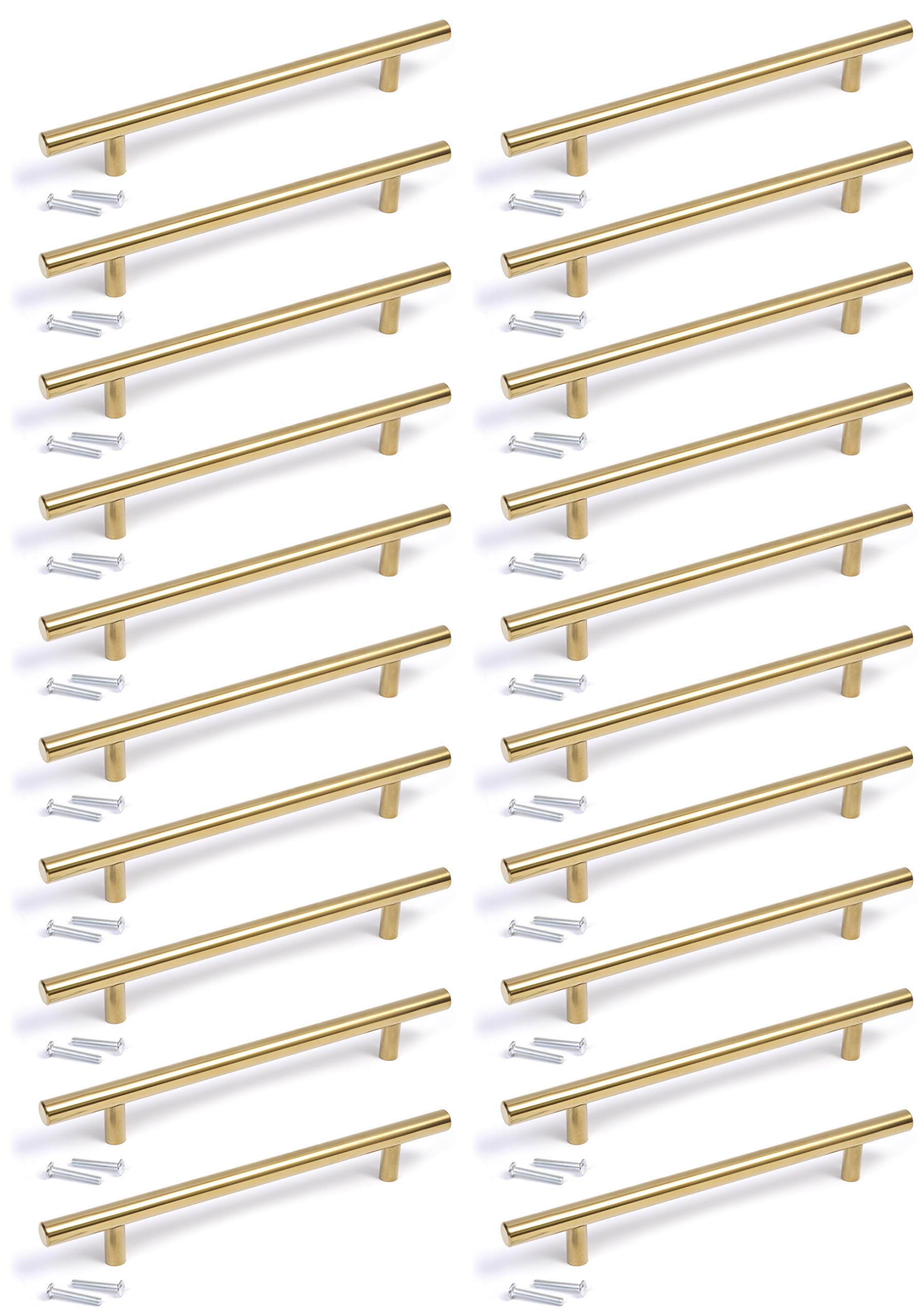 BSM Marketing T bar Handle Knob Gold Finish Kitchen Bedroom Bathroom (20, 192mm Hole centres)