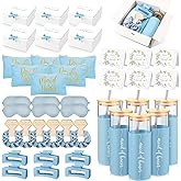 Tioncy 42 Pcs Bridesmaid Proposal Gifts Bridal Shower Wedding Gift Box Makeup Bags Invited Cards Tumblers with Lids and Straw Scrunchies Eye Mask Hair Clips for Maid of Honor (Blue)