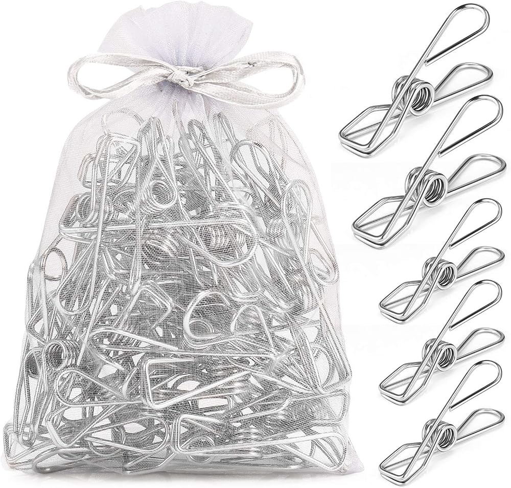 Fabsome Clothes Pegs Chip Clips 40 Pcs 2 Sizes Metal Strong-Grip