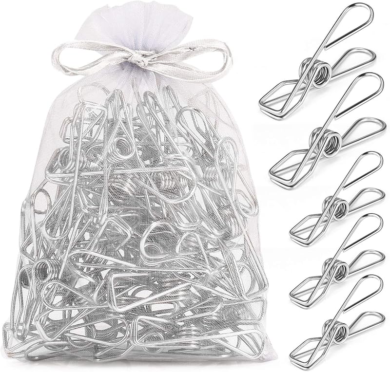 Fabsome Clothes Pegs Chip Clips 40 Pcs 2 Sizes Metal Strong-Grip