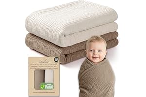 Infancie 100% Organic Cotton Baby Muslin Blanket 120 X 120 CM Baby Blankets Pack of 2 Soft Breathable Lightweight Gentle On B