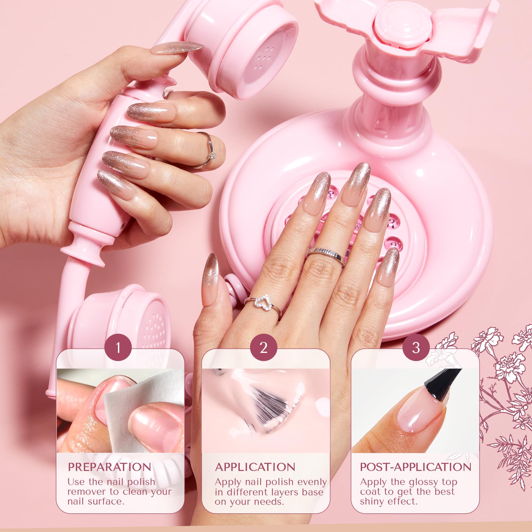 AZUREBEAUTY Vegan Nail Polish Set 8 Colors, Light Dark Pink Nude Orange Champagne Glitter Quick Dry Natural Nail Lacquer Strengthening Treatment Kit DIY Salon - Image 6