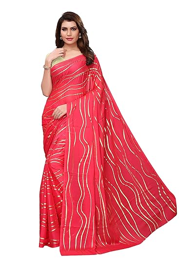 womens foil print rangoli lehariya style saree with blouse piece Black-FOIL LEHARIYA