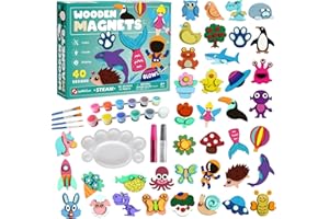 Byncceh DIY Wooden Magnets, 40 pcs Magic Magnetic Paint Set, Wood Arts and Crafts Painting Kit for Kids, Make Your Own Fridge Magnets Craft Kits Party Favors Gifts Toys for Girls Boys Ages 6-8 8-12