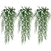 RECUTMS Artificial Hanging Plants Fake Hanging Plant Faux Eucalyptus Leaf Greenery Vine Outdoor UV Resistant Plastic Plants Home Garden Wedding Party Indoor Outdoor Decorations(White)