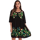 Riviera Sun Rayon Crepe Short Dress with Multicolored Embroidery