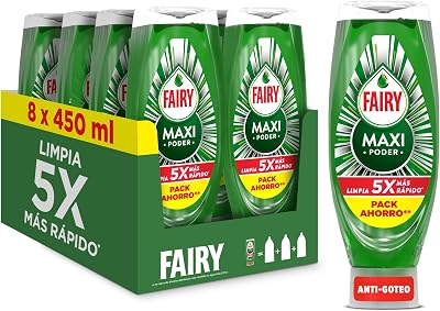 Máquina de lavar louça líquida de mão fairy maxi power, 3,6 l (8 x 450 ml), com poder antigordura, fácil limpeza pratos, panelas e frigideiras mais gordurosos
