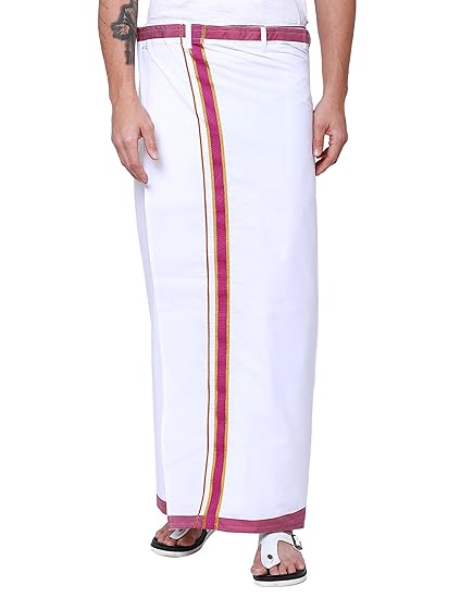 White& Purple Cotton Solid Dhoti