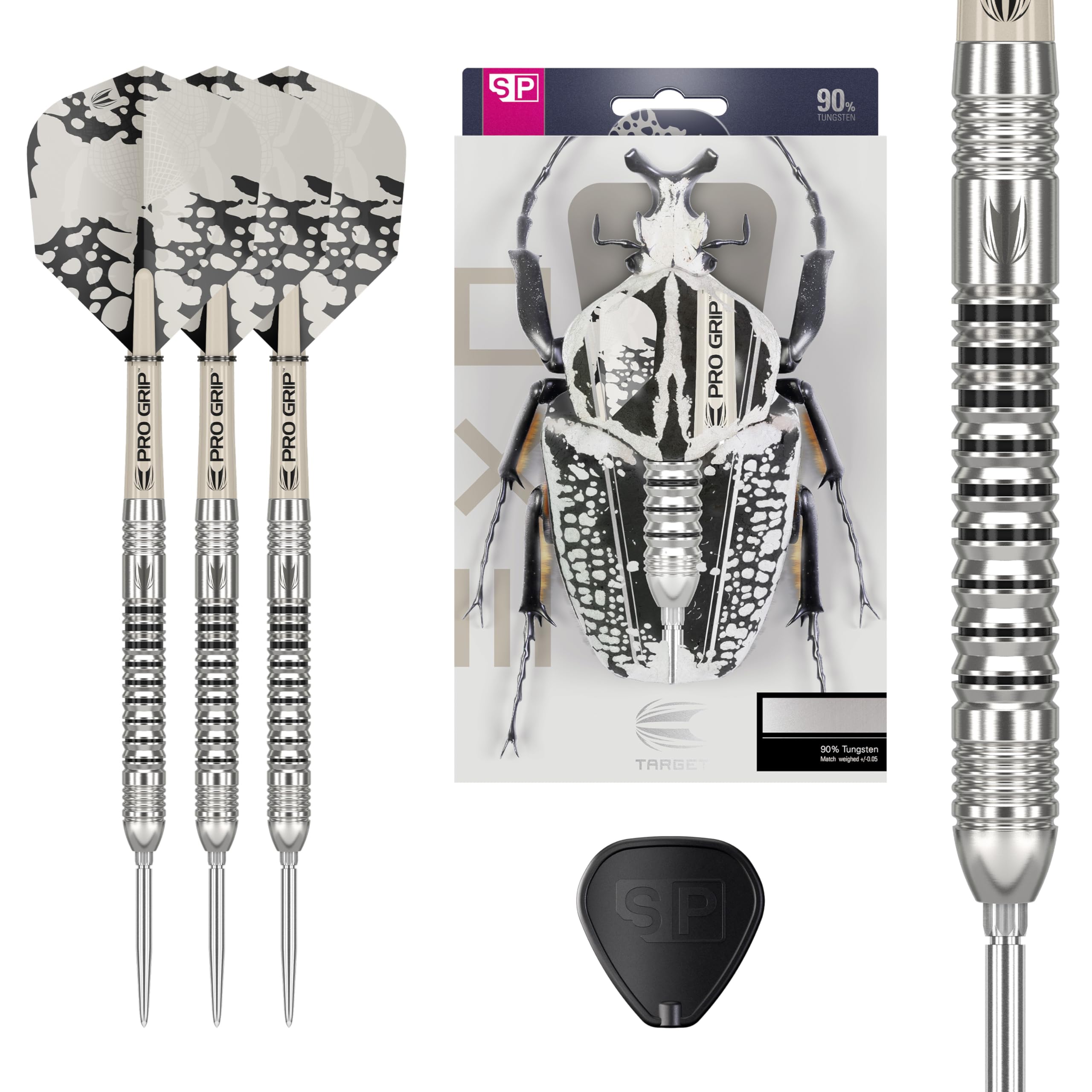 Target Darts EXO Edition 90% Tungsten Steel Tip Darts Set – 21g Barrel SP03 – Steel Tip Dart Set, Swiss Point Darts with Pro Grip Shafts and No.6 Flights, SP Tool Included