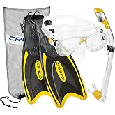 Cressi Marea &amp; Supernova Dry &amp; Palau Snorkeling Set - L/XL, Yellow - Adjustable Snorkeling Fins &amp; Responsive Kick - Dual-Tempered Glass Snorkel Mask for Wide View - Anti-Splash Dry Snorkel