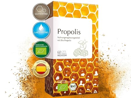Bio Propolis Kapseln • biozertifiziert mit 400 mg gereinigter Bio Propolis pro Kapsel • reine Bienenkraft - 60 Stk