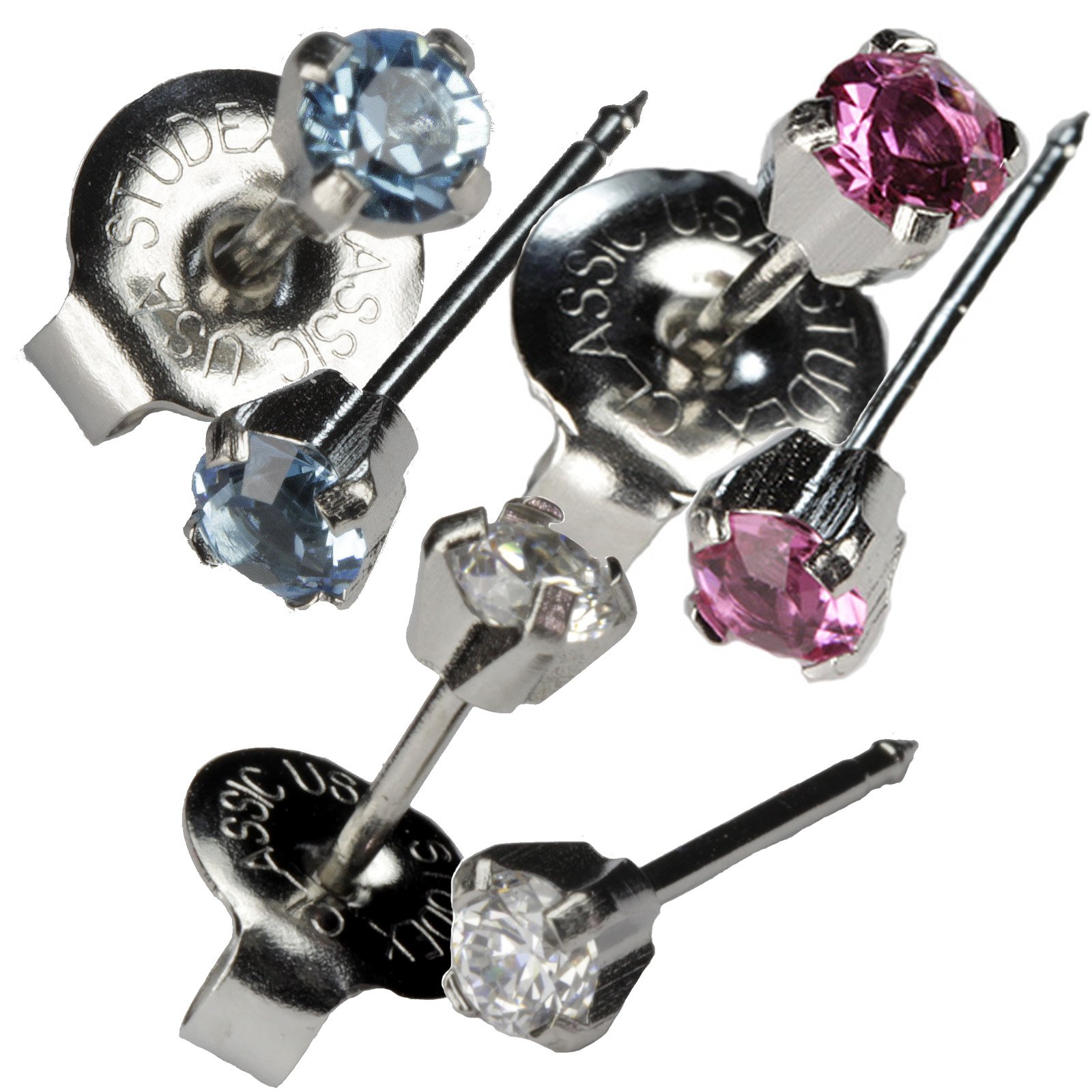 Ear Piercing Earrings 3 Silver Pairs Fall Colors In Purple