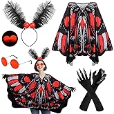 MOVINPE Mothman Costume for Adults Women – Halloween Cryptid Outfit with Wings Cape, Antennae Headband with LED Eyes, Red Glasses, Long-Sleeved Gloves Cosplay Party