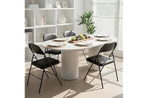 Simple Deluxe Dining Chairs Set of 4, Leather Cushion Foldable Contemporary Kitchen Side Chair with Padded Back & Sturdy Metal Legs, Upholstered Seat for Home/Living Room/Bedroom/Cafe, Black