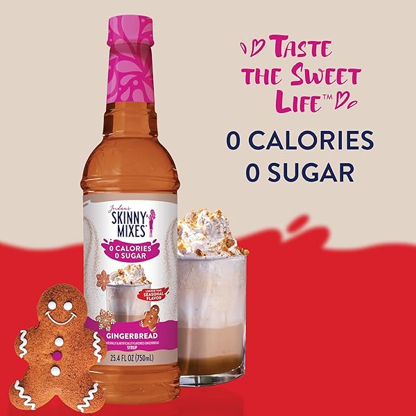 JORDAN’S SKINNY SYRUPS SUGAR FREE COFFEE SYRUP, GINGERBREAD LATTE FLAVOR DRINK MIX, ZERO CALORIE FLAVORING FOR LATTES, PROTEIN SHAKE, FOOD & MORE, GLUTEN FREE, KETO FRIENDLY, 25.4 FL OZ, 1 PACK