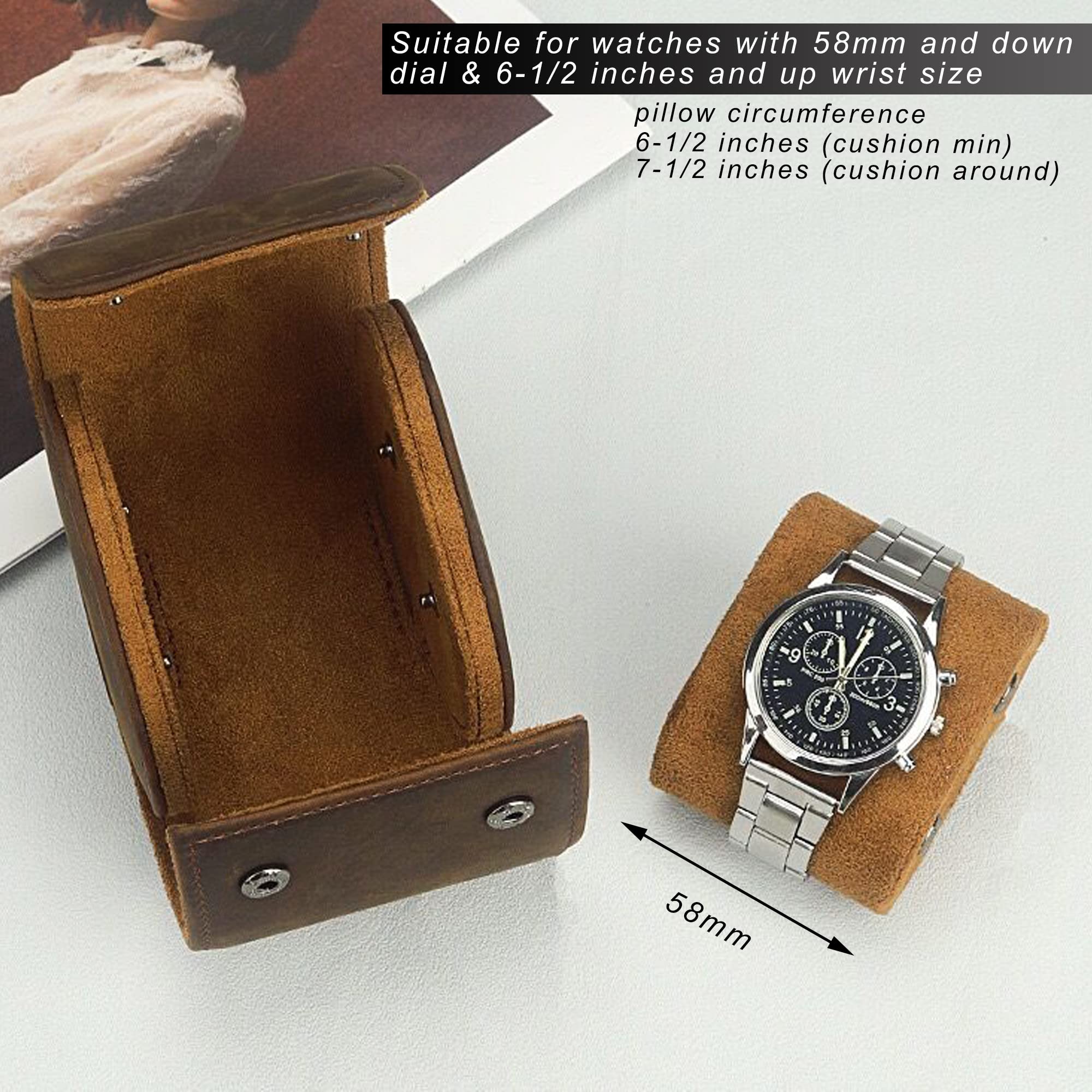 LONGJET CRAFTING THE CORE LJ Longjet Watch Roll Travel Case for Men Portable Watches Organizer Box with Removable Velvet Pillow Holder (1 Slot Coffee/Genuine Leather)