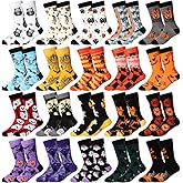 Toulite 20 Pairs Halloween Kids Novelty Design Crew Socks Colorful Cute Boys Girls Crew Socks Cotton Polyester Halloween Socks for 6-10 Years Gift, 20 Styles
