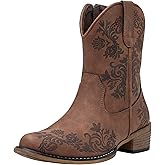 Jeossy Women‘s Cowboy Boots, Cowgirl Ankle Western Booties with Square Toe Low Heel, Short Comfortable 9805 Boot with Zipper