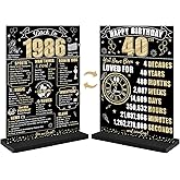 40th Birthday Decorations Back in 1986 Table Sign for Men Women, Black Gold Happy 40 Bday Two-Sided Wooden Table Poster with Stand Party Supplies, Forty Birthday Display Holder Decor