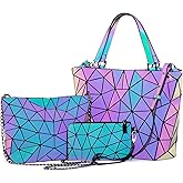 LOVEVOOK Geometric Luminous Purses and Handbags for Women Holographic Reflective Crossbody Bag Wallet