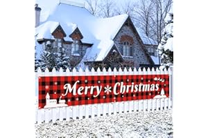 Probsin Large Merry Christmas Banner 120" x 20" Double Printed Xmas Decoration Red Buffalo Plaid Hanging Huge Sign Holiday Party Supplies Home Decor for Outdoor,Indoor,Yard,Garden,Porch,Lawn