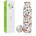 Nature's Own Pure Copper Water Bottle for Drinking 1000ml - 34 Oz Extra Large Ayurvedic Vessel - Leak Proof Heavy Duty (Royal Floral)