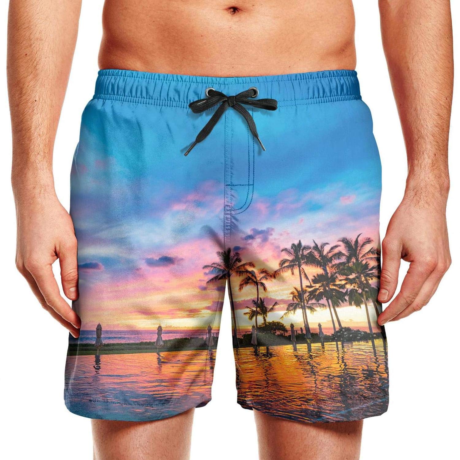 Mens Hawaii Honolulu Oahu Swim Trunks Summer Beach Shorts Ruched Board
