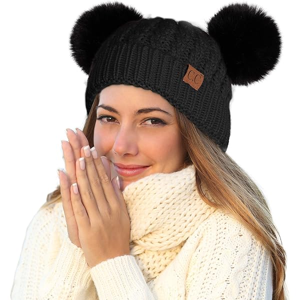 ROWAGY Women's Knitted Pom Pom Beanie - Winter Warm Windproof Skull Cap For Outdoor Sports