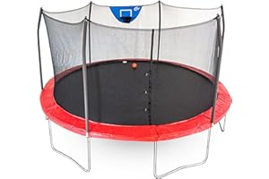 SKYWALKER TRAMPOLINES Skywalker Trampoline Outdoor 8 FT, 12 FT, 15 FT Jump N’ Dunk Round Outdoor Trampoline with Net, Trampoline Mat, and Basketball Hoop for Trampoline