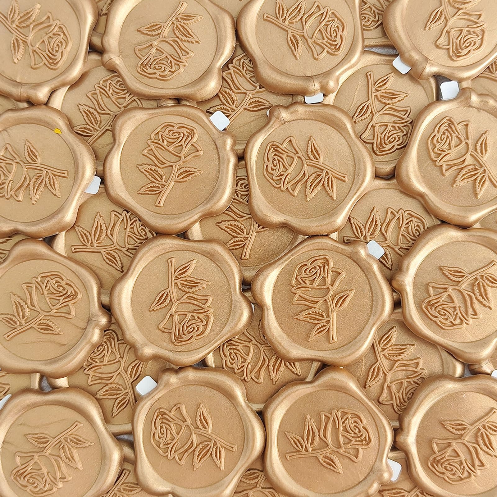 Pilloze Wax Seal Stickers - 3D Rose Wedding Invitation Envelope Botanical Seal Stickers, 50 Pcs Self- Adhesive Light Gold Stickers, Perfect for Invitation, Christmas, Gift Wrapping, Wedding, Party