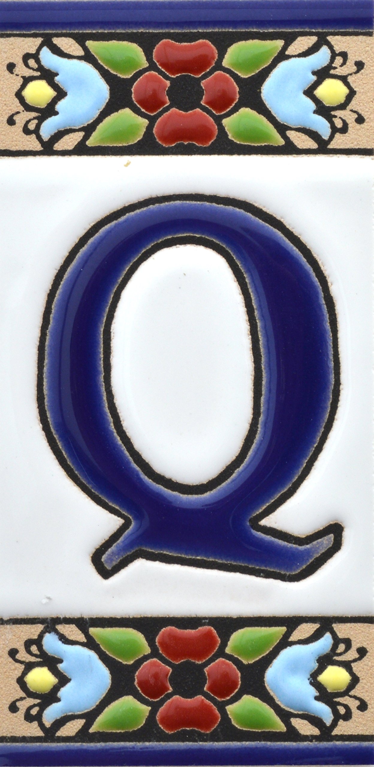 House letters 3 inch. Handpainted house letter tiles for signs, addresses and names. Address numbers for houses. House address numbers and letters. Design Design FLORES MINI 2,87" x 1,38" (LETTER Q)
